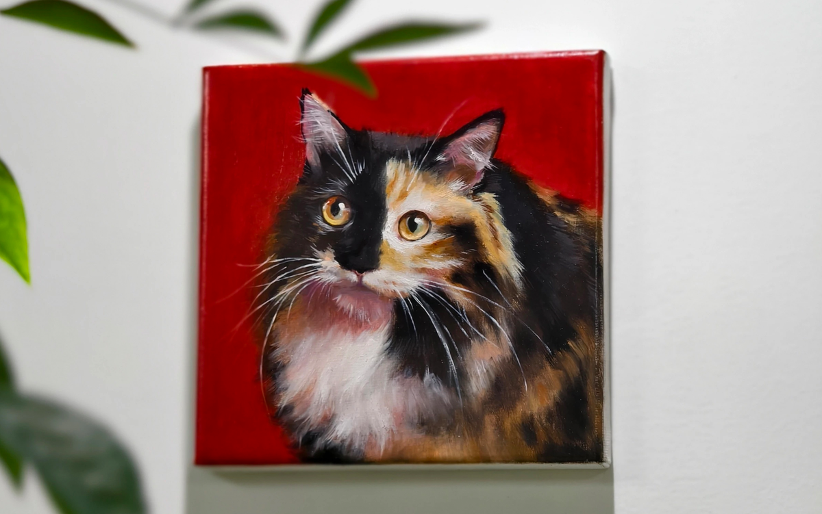 Hand-painted cat portrait in oil — 12 inch