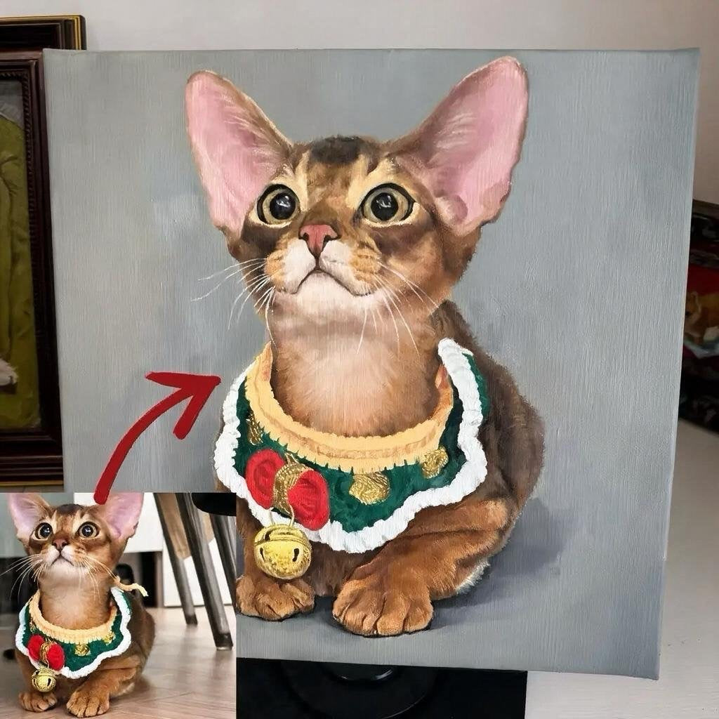 Hand-painted cat portrait in oil — 12 inch